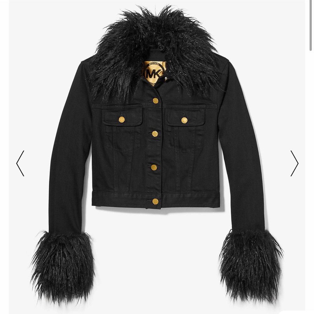 MICHAEL Michael Kors Faux Fur Trim Cropped Denim Jacket